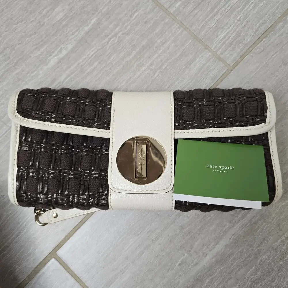 Kate Spade Woven Clutch Bag Shoulder Brown/White NWOT